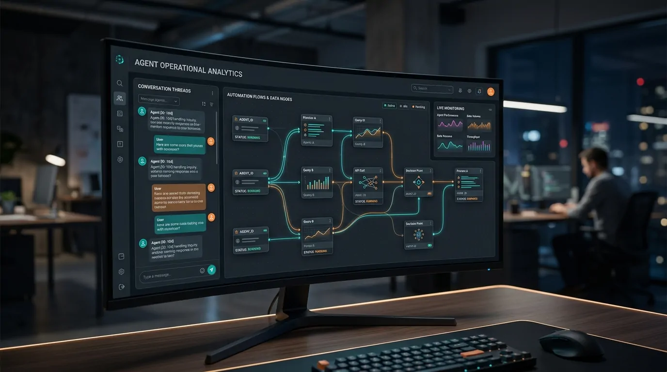 Abstract on-brand illustration of AI and data flows