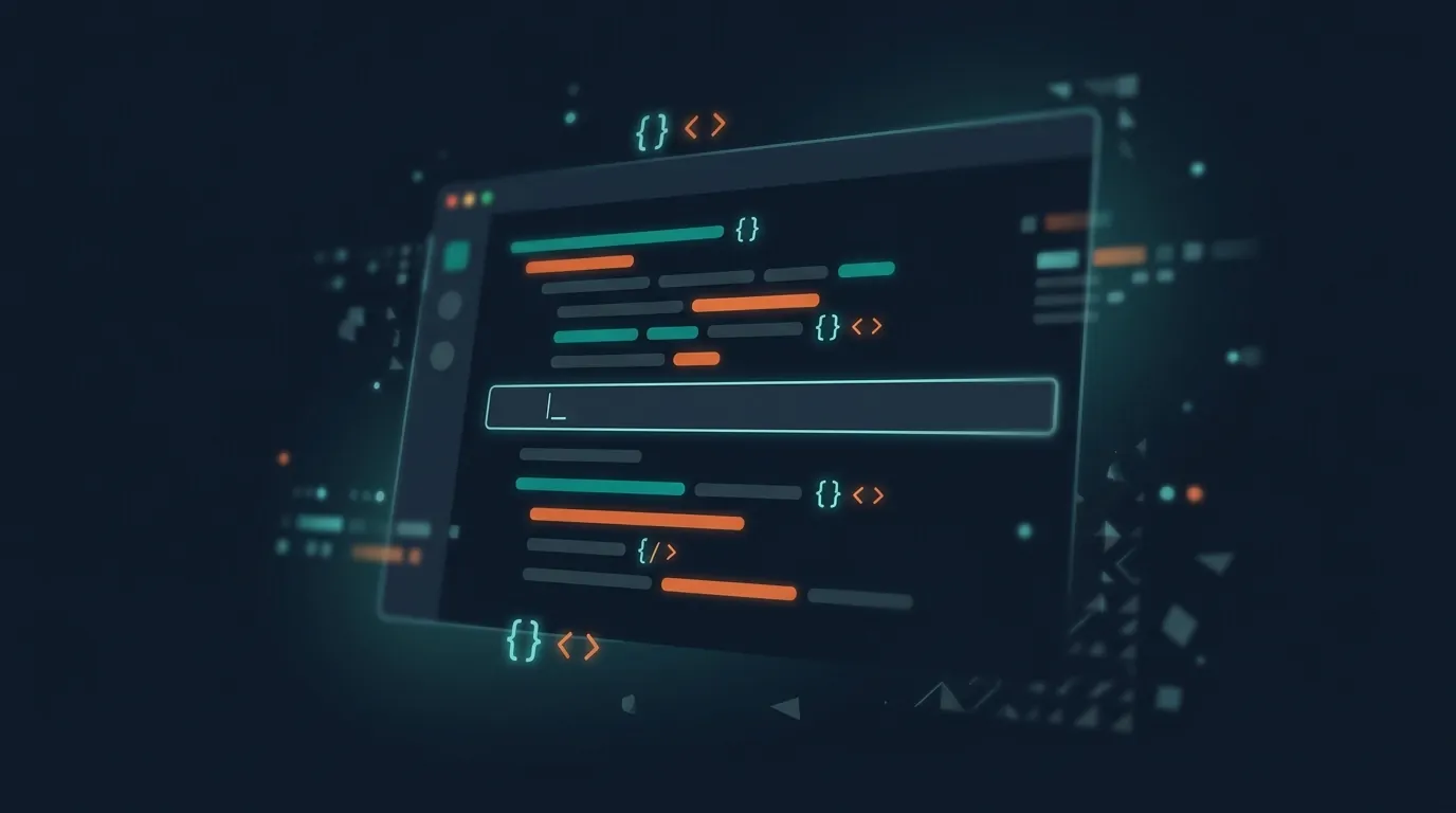 An abstract code editor with syntax-highlighted lines and a waiting cursor